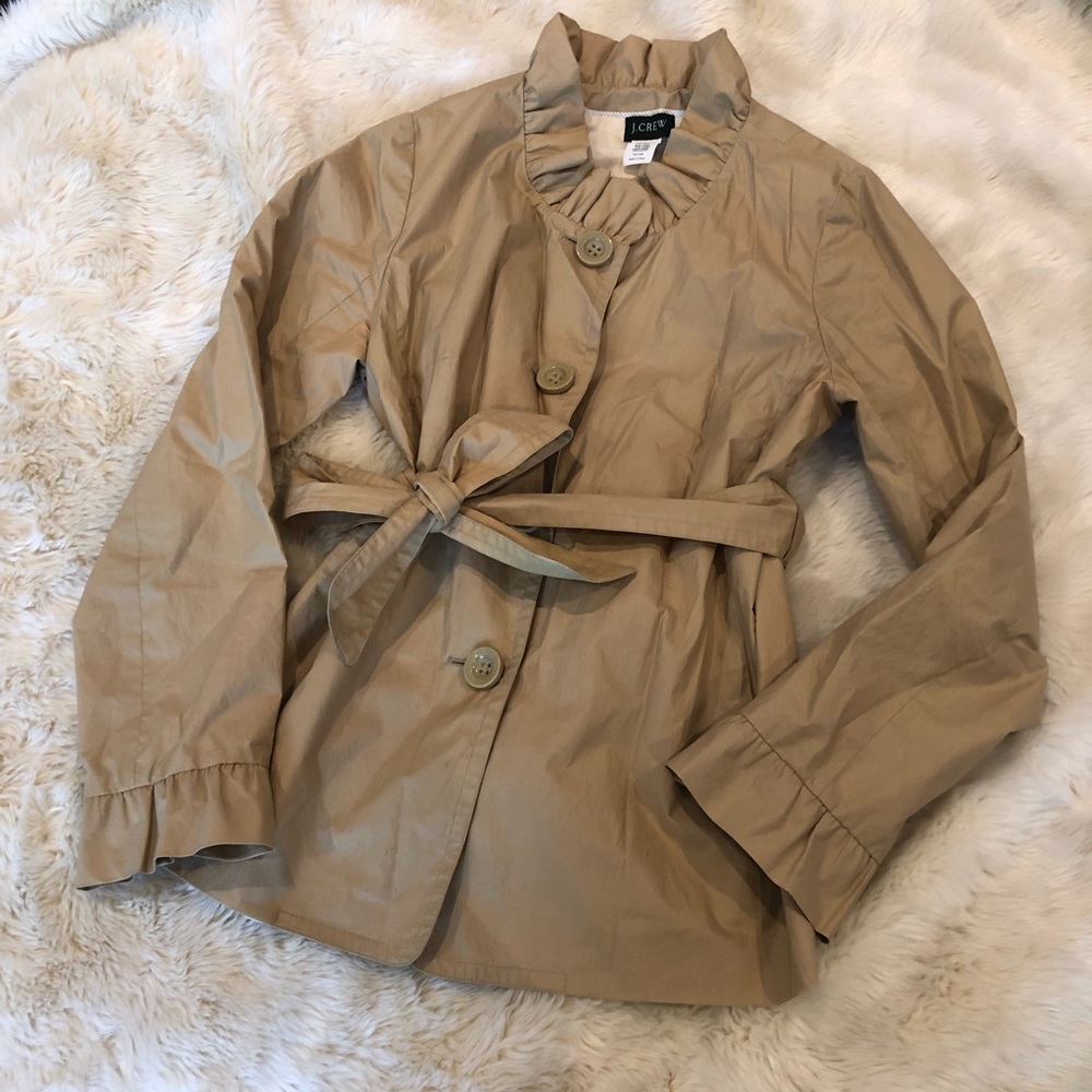J. Crew Khaki Ruffle Raincoat/trench